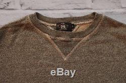 RRL Ralph Lauren Salt Pepper Double V Sweatshirt Size L Brown Gold