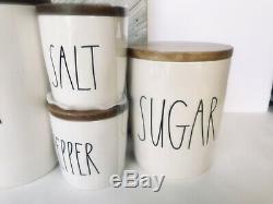Rae Dunn COFFEE TEA SUGAR SALT AND PEPPER WOOD LID Canister Set Of 5 Holiday