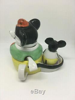 Rare 1930s Disney Mickey Mouse Salt & Pepper Mustard Pot set German Porcelain