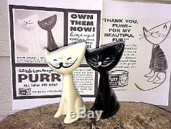Rare 1955 PURR Pet Food MCM Cat Salt & Pepper Shaker Set holt howard kozy kitten