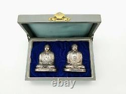 Rare Antique Japanese 950 Sterling Silver Buddha Salt Pepper Set In Original Box
