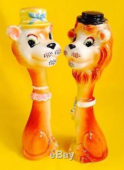 Rare! Circus Lion Vintage Anthropomorphic Salt and Pepper Shakers Lefton Tall