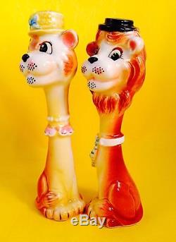 Rare! Circus Lion Vintage Anthropomorphic Salt and Pepper Shakers Lefton Tall