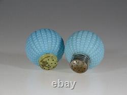 Rare EAPG Dithridge Blue Milk Glass Corn Sphere Salt & Pepper Set c. 1896