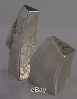Rare English Solid Sterling Silver Modernist Salt & Pepper Pots 1995 Heads