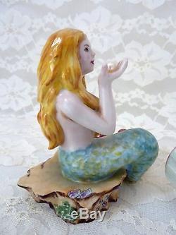 Rare Hand Painted Artoria Mermaid Clam Shell Salt Pepper Shakers Limoges France