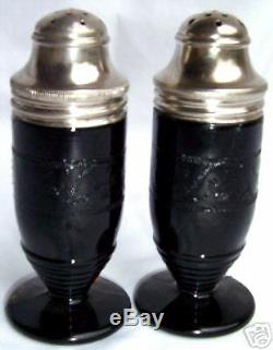 Rare Hazel Atlas Cloverleaf Black Salt & Pepper Shakers