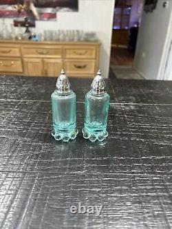 Rare Imperial Candlewick Aquamarine Glass Salt Pepper Shaker 400 / 247