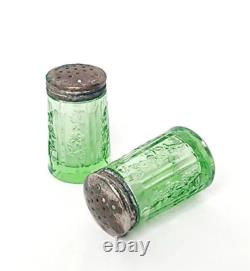 Rare Sharon Green by Federal Glass Uranium Salt and Pepper Shaker Set