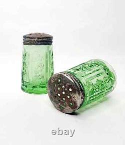 Rare Sharon Green by Federal Glass Uranium Salt and Pepper Shaker Set