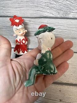 Rare Vintage Lipper and Mann Christmas Elf Pixie Salt&Pepper Shelf Shakers READ