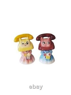 Rare Vintage PY JAPAN Anthropomorphic Telephone Girls Salt And Pepper Shakers