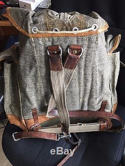 Rare Vintage Swiss Army 1948 Rucksack Rifle Holder Backpack Canvas Salt & Pepper