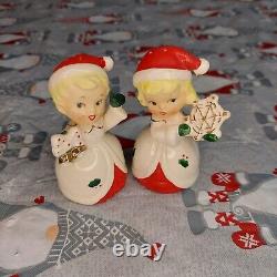 Rare Vintage VTG Napco Japan Christmas Merry Xmas Kids Salt and Pepper Shakers