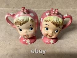 Rare vintage 1950s Napco miss cutie pie with freckles salt and pepper shakers