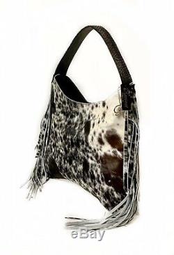 Raviani New Hobo Style In Salt & Pepper Hair On Cowhide With Fringe Made In USA