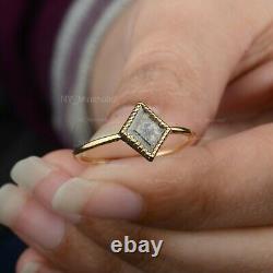 Real Rhombus Cut Salt & Pepper Diamond Ring Solid 14K Yellow Gold Fine Jewelry