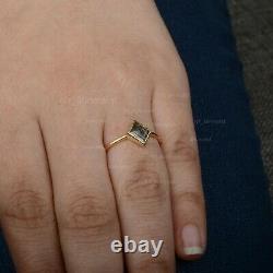 Real Rhombus Cut Salt & Pepper Diamond Ring Solid 14K Yellow Gold Fine Jewelry