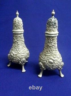 Repousse Antique S. Kirk & Son Sterling 4 1/2 Footed Salt & Pepper Shakers