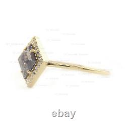 Rhombus Cut Salt & Pepper Diamond Ring Solid 14K Yellow Gold Engagement Jewelry