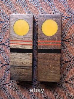 Robert McKeown Salt & Pepper Shaker Handmade Art 1976 Walnut & Resin Inlay