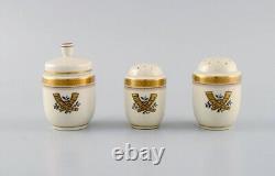 Royal Copenhagen Golden Horns. Mustard jar, salt and pepper shaker. 1960s