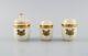 Royal Copenhagen Golden Horns. Mustard jar, salt and pepper shaker. 1960s