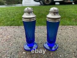 Royal Lace Salt & Pepper Shakers Cobalt Blue Depression Glass Hazel Atlas
