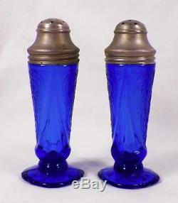 Royal Lace Salt & Pepper Shakers Cobalt Blue Depression Glass Hazel Atlas Good