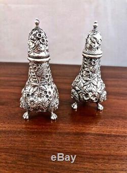 S. KIRK & SON STERLING SILVER REPOUSSE SALT & PEPPER SHAKERS With LION FEET #19