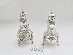 S. Kirk & Son Co. Sterling Silver Repousse Footed Salt & Pepper Shakers Set # 7