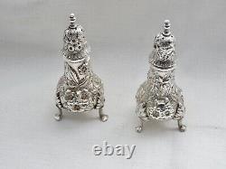 S. Kirk & Son Co. Sterling Silver Repousse Footed Salt & Pepper Shakers Set # 7