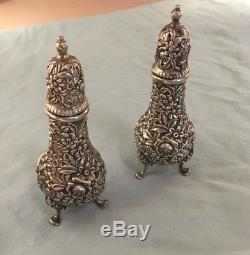 S. Kirk & Son Repousse Sterling Silver Footed Salt & Pepper Shaker Set
