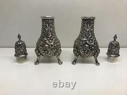 S. Kirk & Son Repousse Sterling Silver Salt & Peppers 3 Footed Beautiful