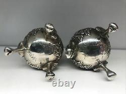 S. Kirk & Son Repousse Sterling Silver Salt & Peppers 3 Footed Beautiful