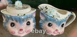 S21 Vintage Lefton Miss Priss Cat Cookie Jar Teapot Creamer Sugar Salt Pepper VG