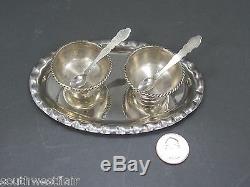 STERLING SILVER 925 SET SALT PEPPER CELLARS SPOONS AND OVAL TRAY TAXCO MEXICO