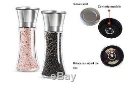 SZAT Exclusive Quality Sleek Stainless Steel Salt & Pepper Grinder Set/Glass Bod