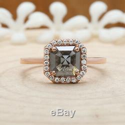 Salt And Pepper Emerald Diamond 14K Solid Rose Gold Ring Engagement Ring KD622