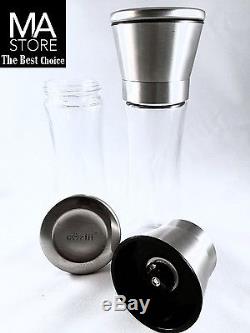 Salt And Pepper Grinder Set Of 2 Brushed Stainless Steel 6 Oz Mill Shakers Glass