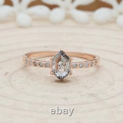 Salt And Pepper Hexagon Diamond 14K Solid Rose Gold Ring Engagement Ring KD446