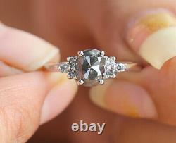 Salt And Pepper Oval Diamond 14K Solid White Gold Engagement Wedding Ring KD457