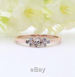 Salt And Pepper Oval Natural Diamond Ring 14K Solid Rose Gold Baby Ring GR112