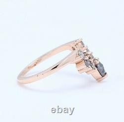 Salt And Pepper Pear Diamond 14K Rose Gold Ring Band Engagement Gift Band KD351