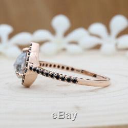 Salt And Pepper Pear Diamond 14K Solid Rose Gold Ring Engagement Gift Ring KD301