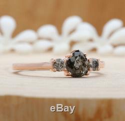 Salt And Pepper Pear Diamond 14K Solid Rose Gold Ring Engagement Gift Ring KD560