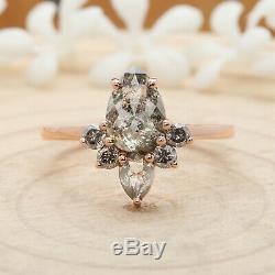 Salt And Pepper Pear Diamond 14K Solid Rose Gold Ring Engagement Ring KD598