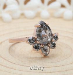 Salt And Pepper Pear Diamond 14K Solid Rose Gold Ring Wedding Ring KD583