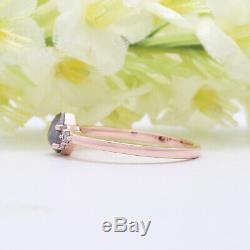Salt And Pepper Pear Diamond Ring 14K Solid Rose Gold Engagement Gift Ring GR30
