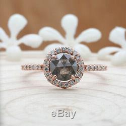 Salt And Pepper Round Rose Cut Diamond 14K Solid Rose Gold Engagement Ring KD283